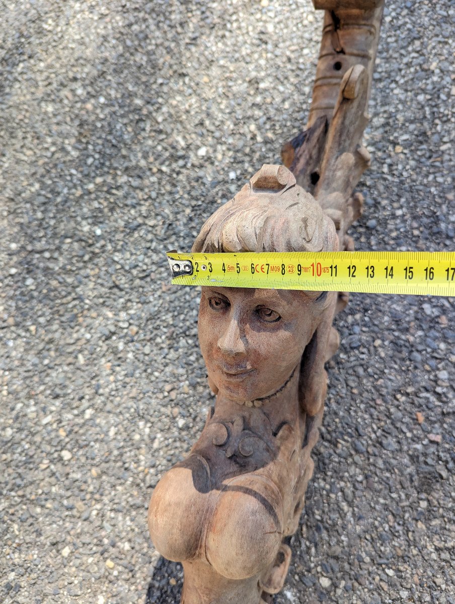 Paire De Bois Sculpté Femme Ailé Cariatide -photo-3