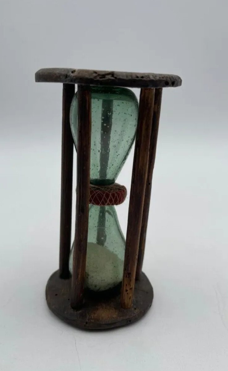 Hourglass With Two Bulbs, Bubble Glass, Resin Frame, 18th Century 