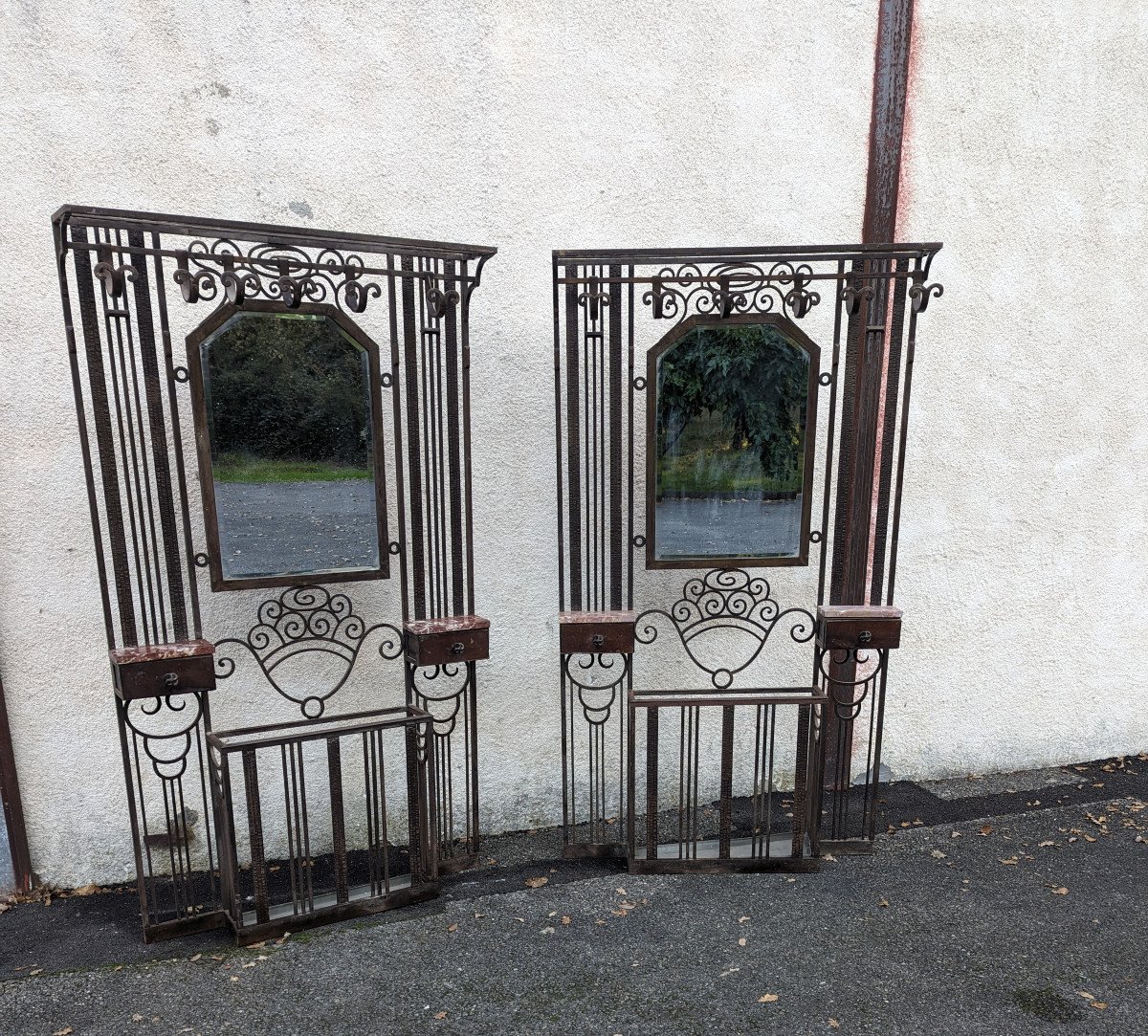 Pair Of Art Deco Hammered Wrought Iron Coat Racks -photo-2