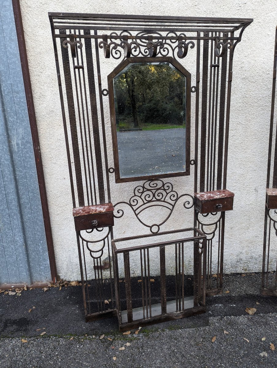 Pair Of Art Deco Hammered Wrought Iron Coat Racks -photo-4