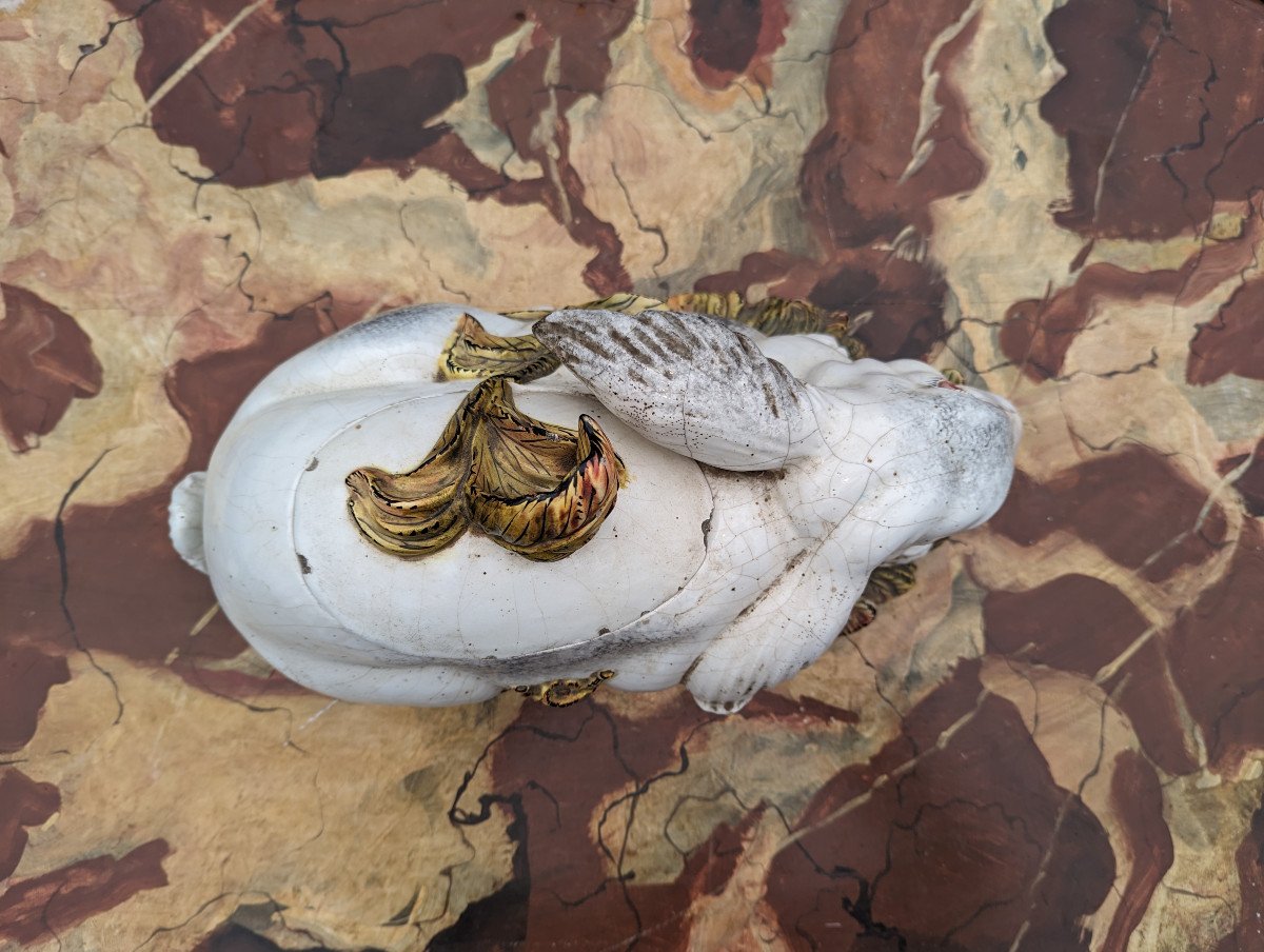 Covered Terrine In The Shape Of A Hare Polychrome Italian Earthenware -photo-2