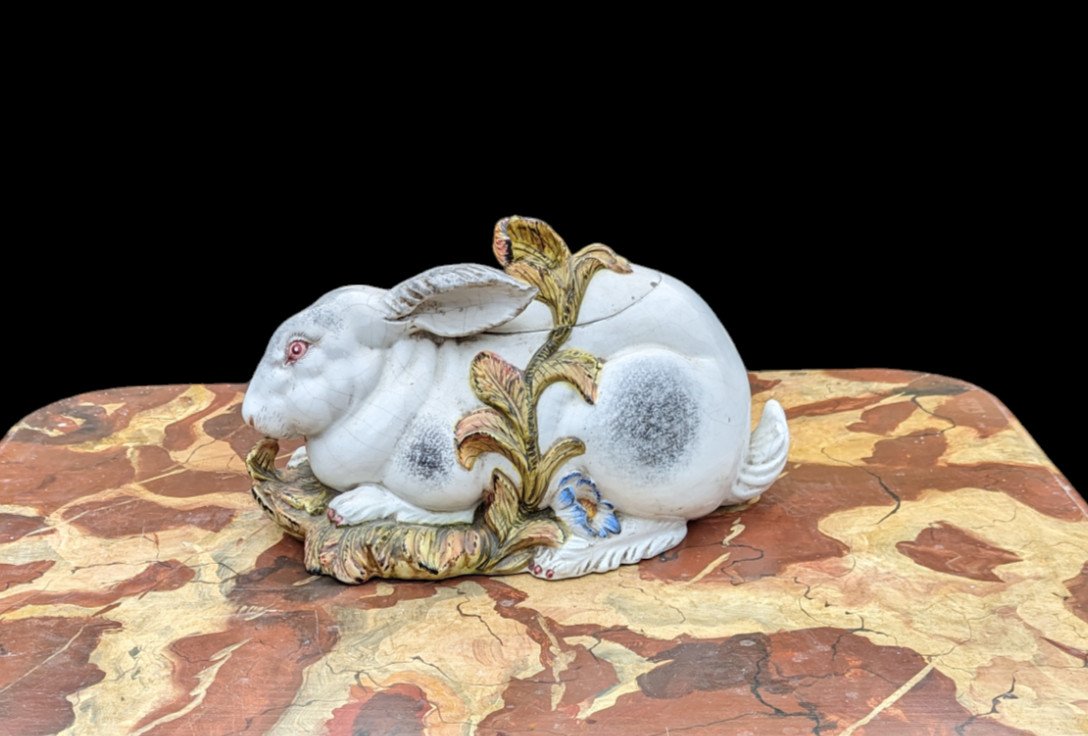 Covered Terrine In The Shape Of A Hare Polychrome Italian Earthenware 