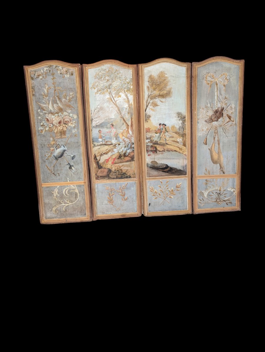 19th Century Painted Canvas Screen -photo-2