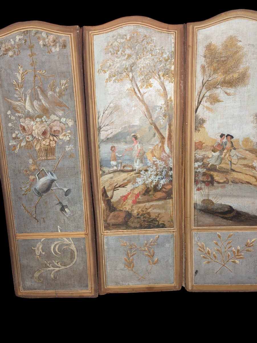 19th Century Painted Canvas Screen -photo-3