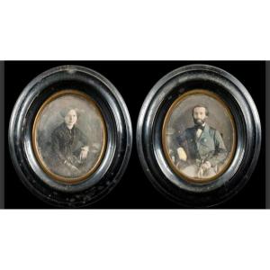 2 Alexis Gouin Daguerreotypes (late 18th-1855) Two Couple Portraits