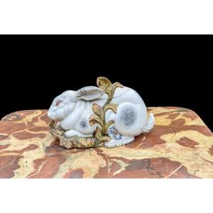 Covered Terrine In The Shape Of A Hare Polychrome Italian Earthenware 