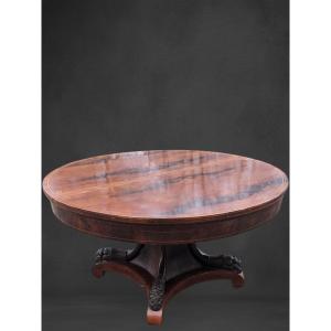 Important Table Ronde  A Pied Central A Rallonge époque Charles X 