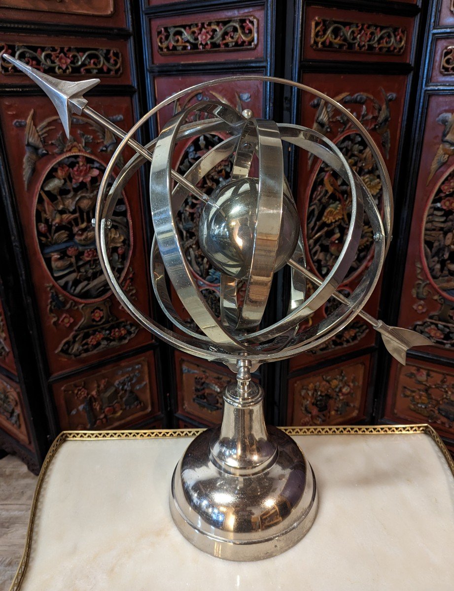 Armillary Sphere In Nickel Plated Metal-photo-4