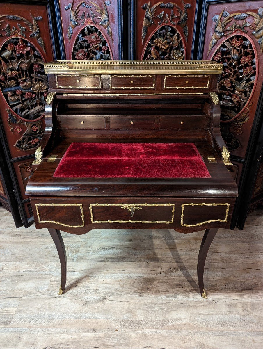 Bureau Cylindre Style Louis XV En Acajou-photo-3