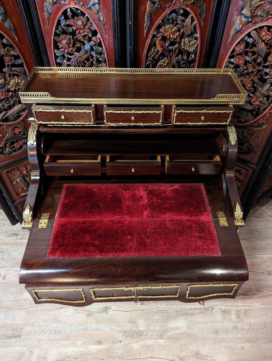 Bureau Cylindre Style Louis XV En Acajou-photo-4