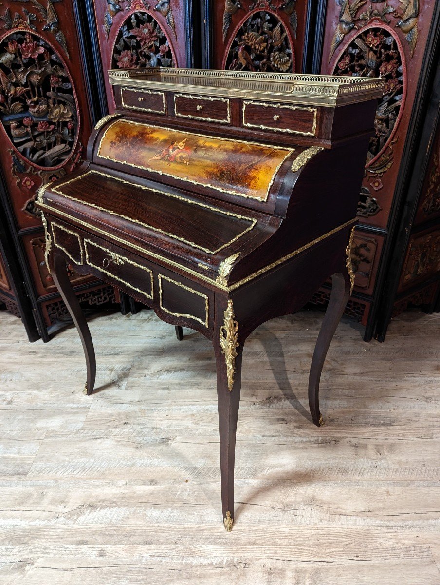 Bureau Cylindre Style Louis XV En Acajou-photo-1