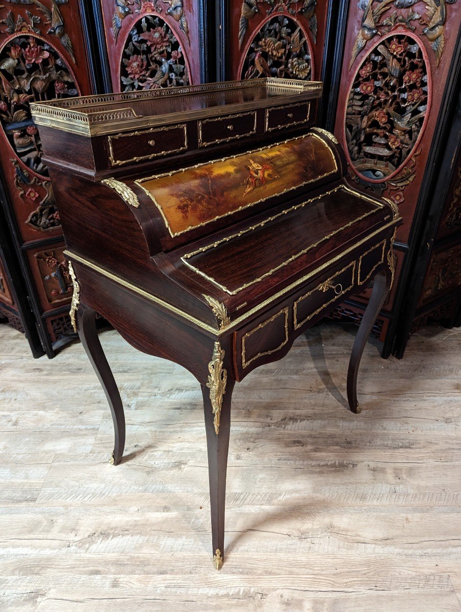 Bureau Cylindre Style Louis XV En Acajou-photo-2