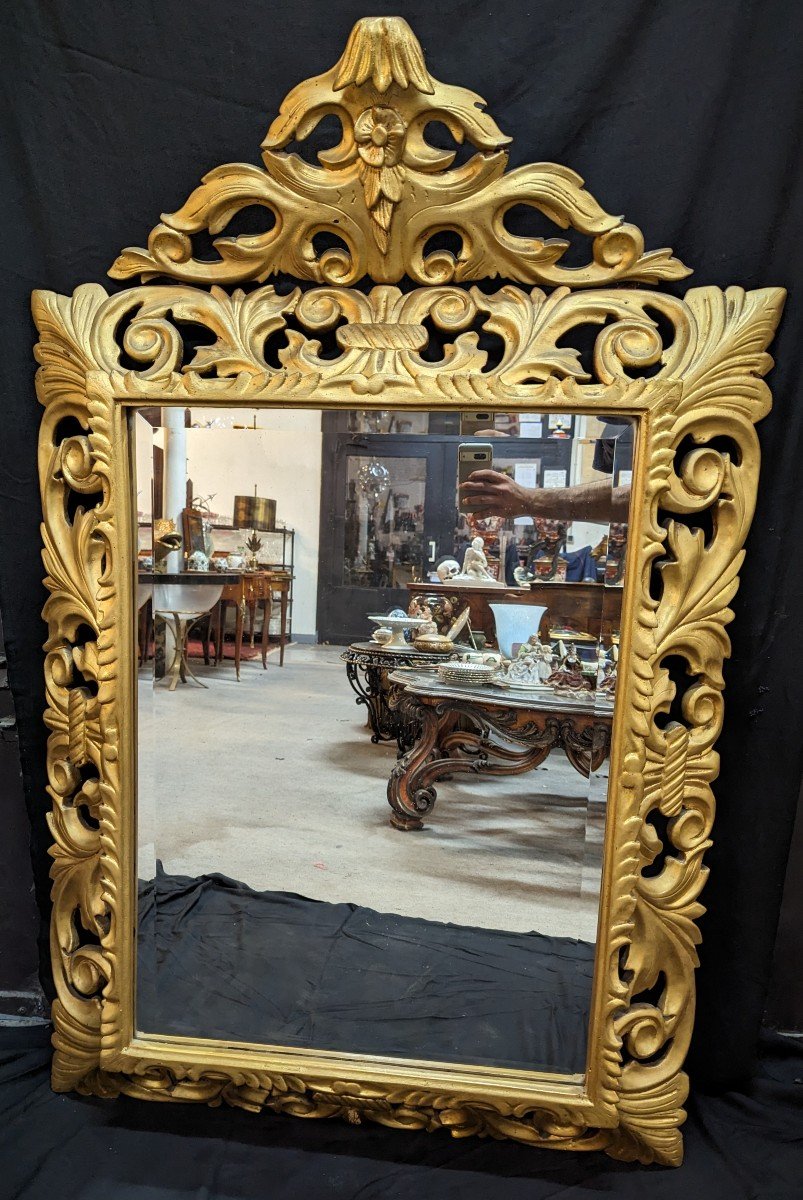 Large Italian Mirror In Carved And Gilded Wood-photo-2