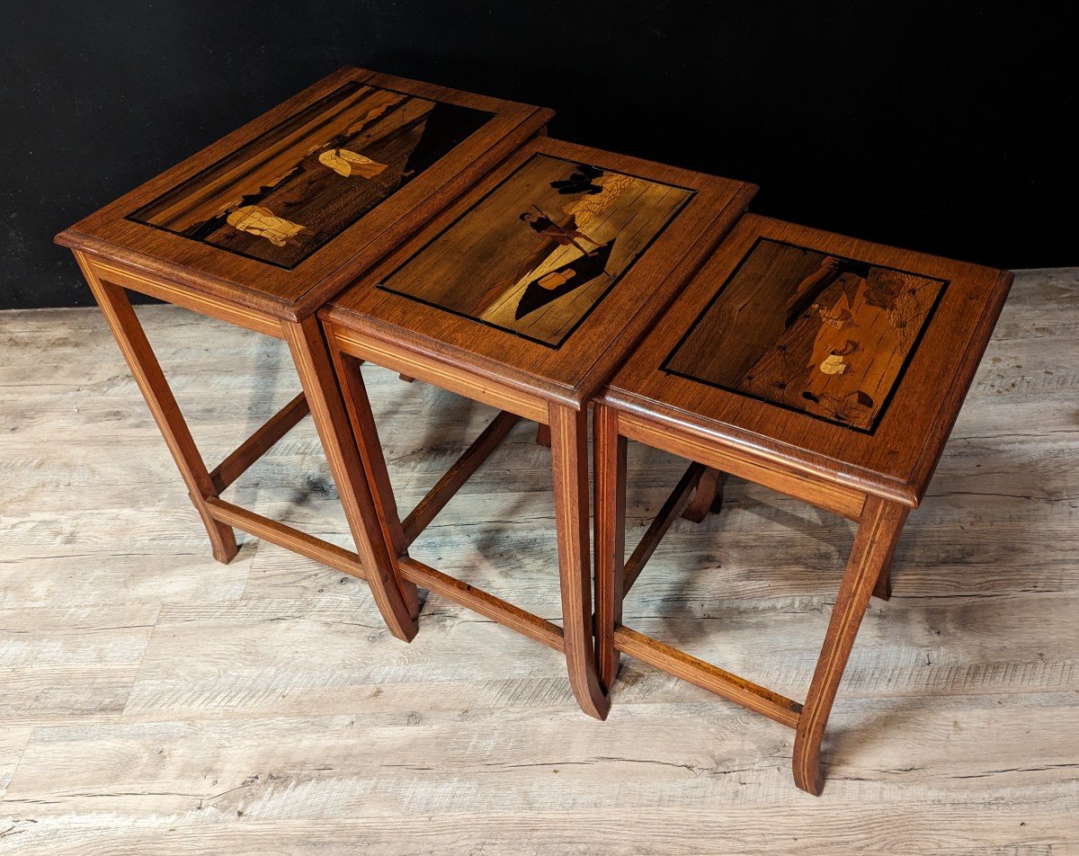 Asian Nesting Tables In Marquetry-photo-2