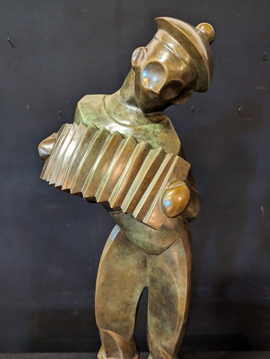 Imposant Bronze De Ferdinand Parpan Le Matelot Accordéoniste -photo-2