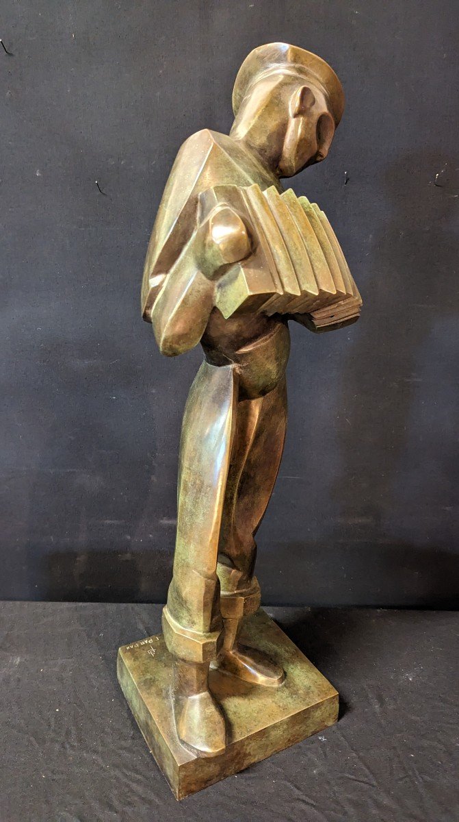 Imposant Bronze De Ferdinand Parpan Le Matelot Accordéoniste -photo-1