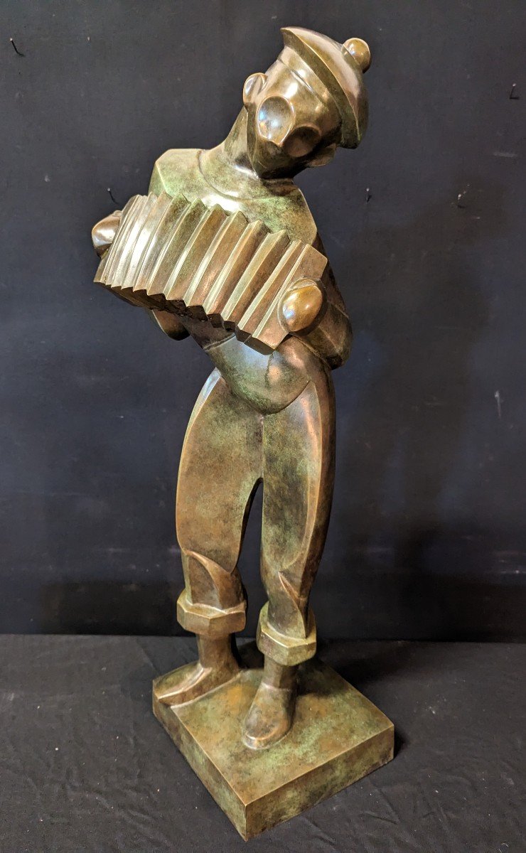 Imposant Bronze De Ferdinand Parpan Le Matelot Accordéoniste 