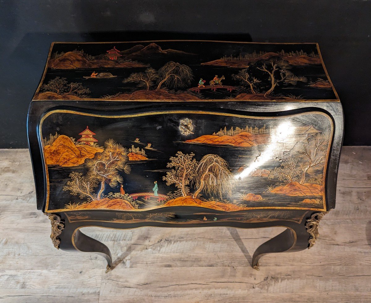 Bureau De Pente Style Louis XV En Laque De Chine-photo-4