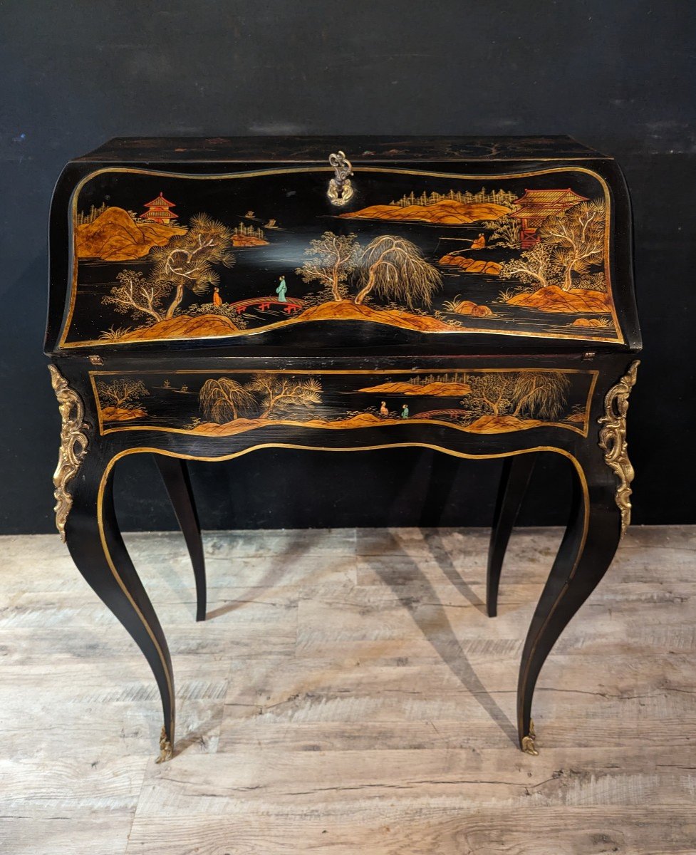 Bureau De Pente Style Louis XV En Laque De Chine