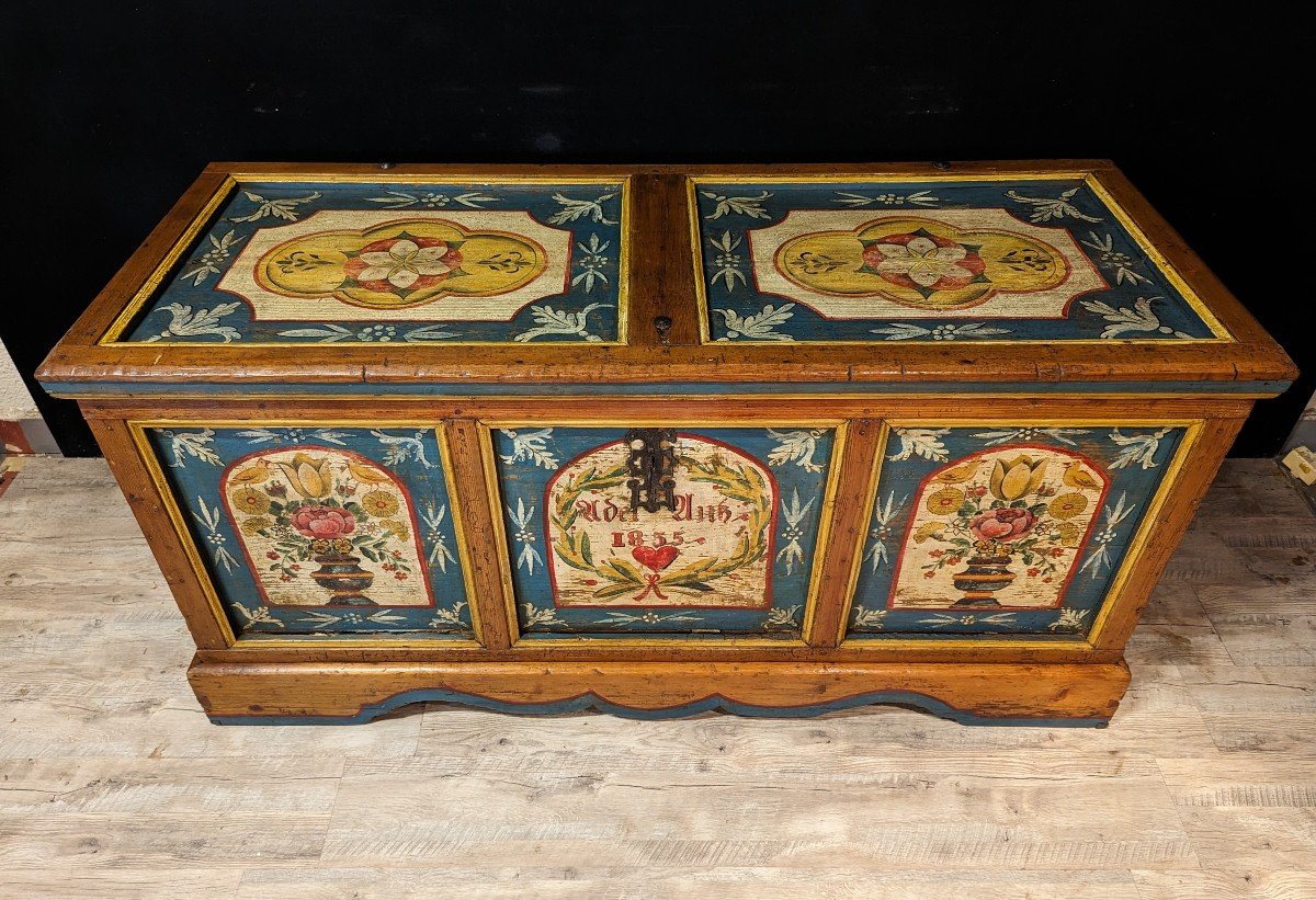 Tyrolean Wedding Chest Painted And Dated 1855-photo-2