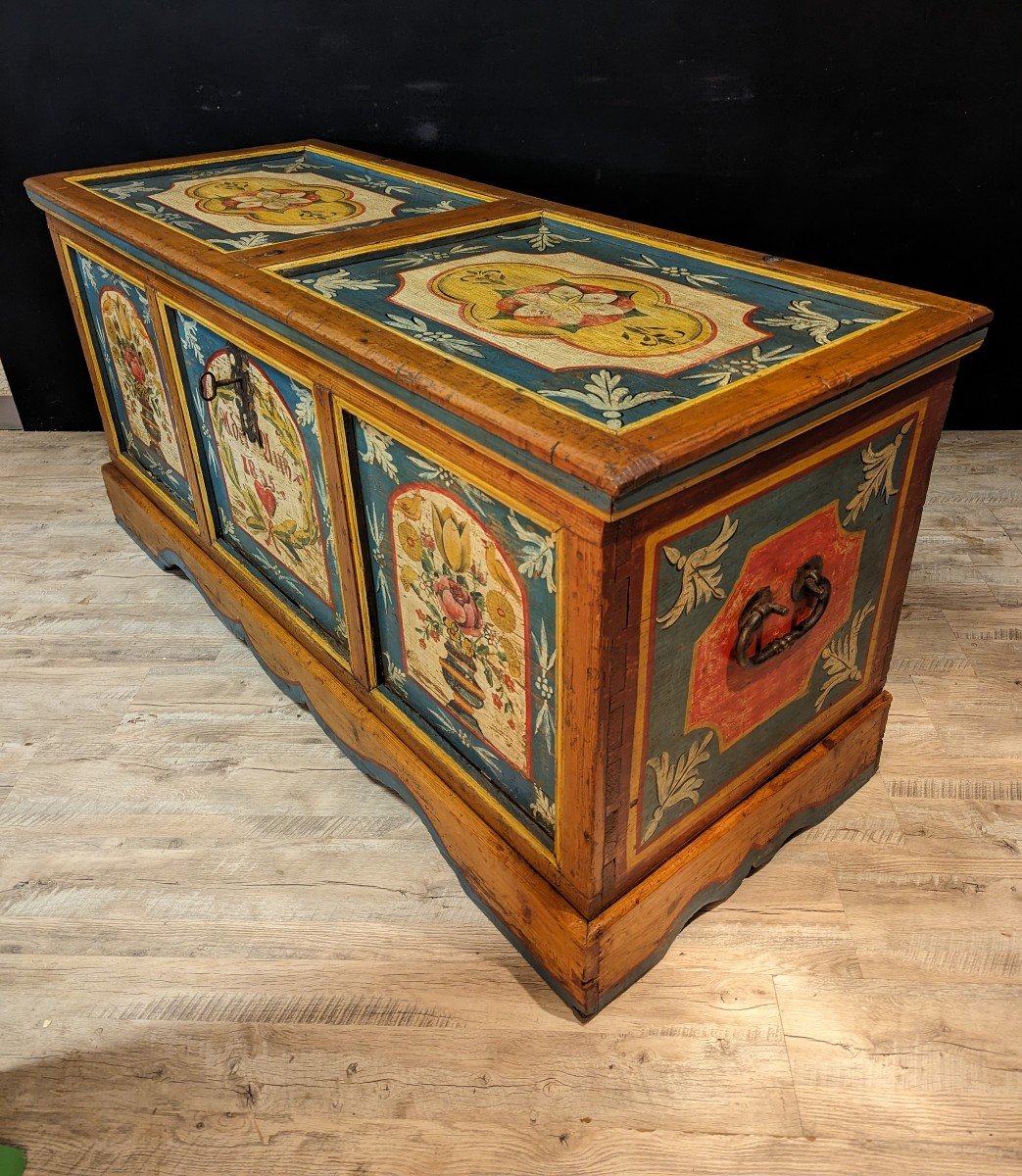 Tyrolean Wedding Chest Painted And Dated 1855-photo-3