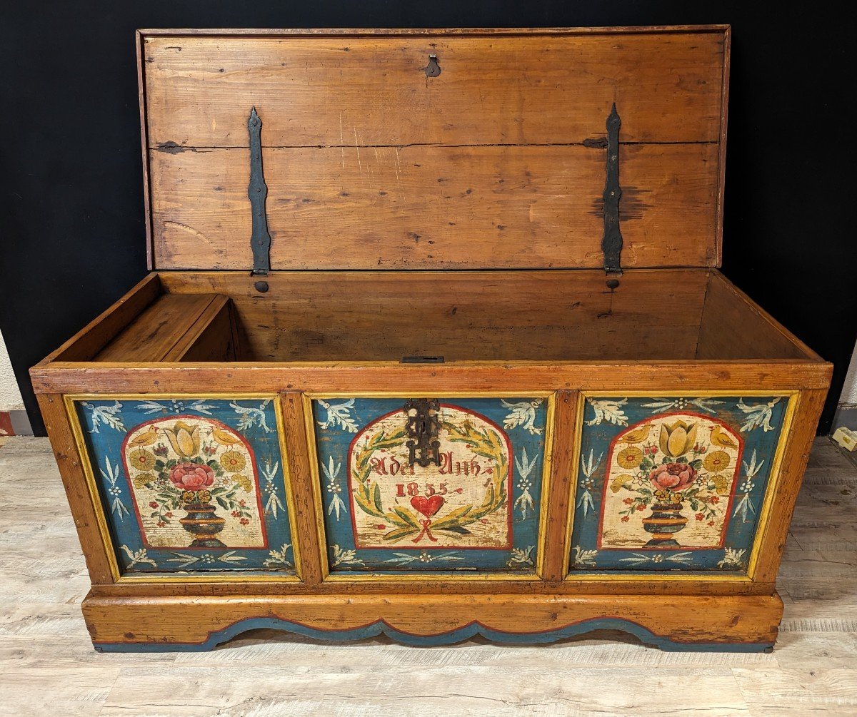 Tyrolean Wedding Chest Painted And Dated 1855-photo-1