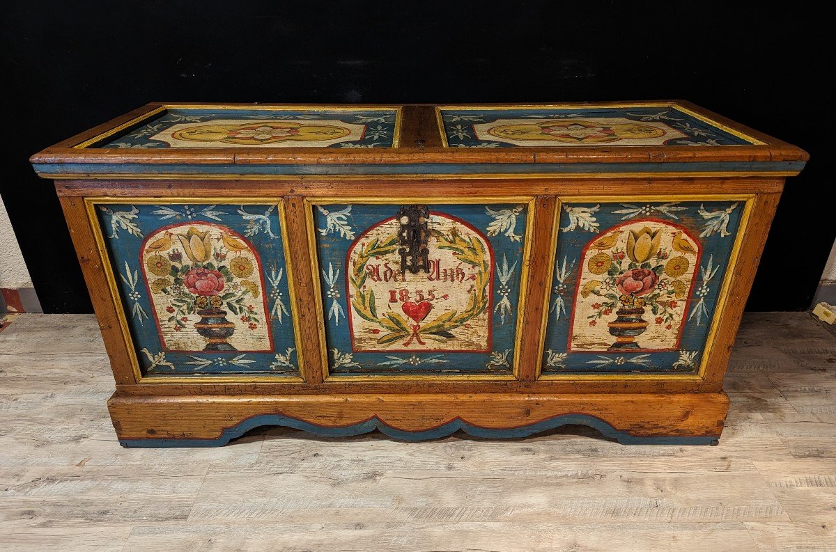 Tyrolean Wedding Chest Painted And Dated 1855