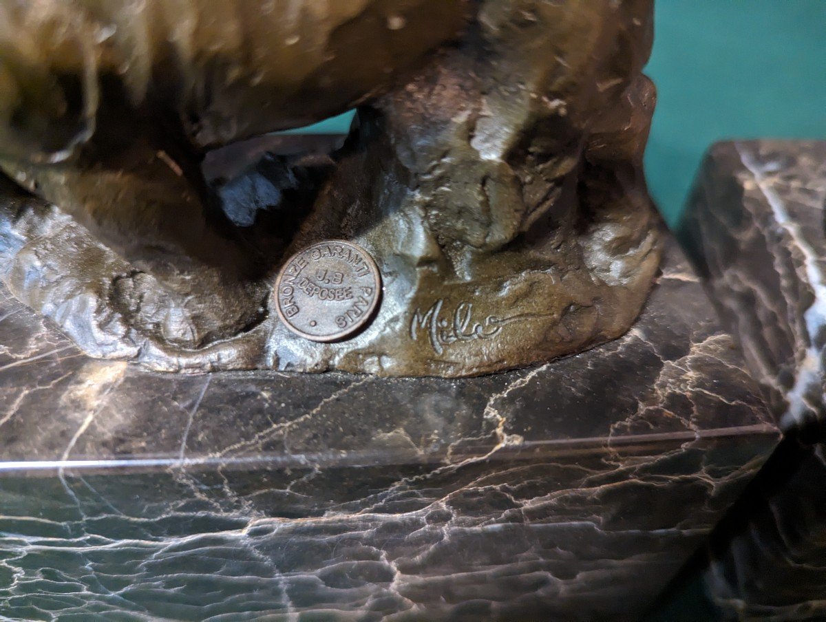 Pair Of Bronze Animal Bookends Signed Milo-photo-3