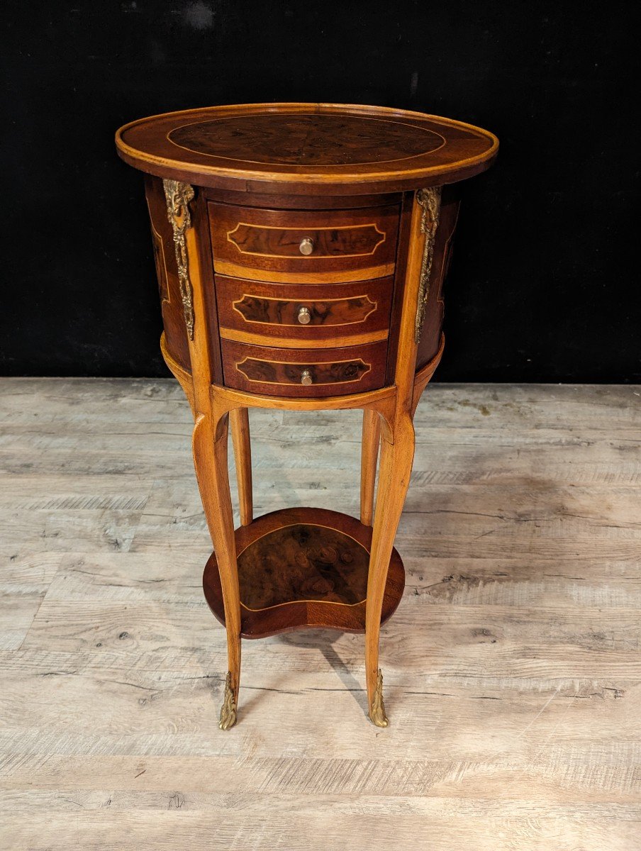 Pair Of Narrow Louis XV Style Bedside Tables In Tambour Shape-photo-3