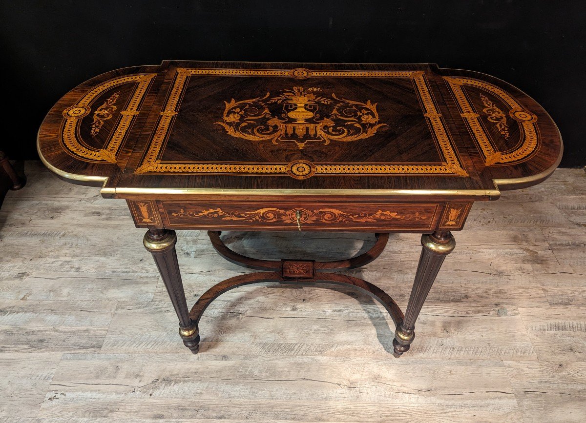 Middle Table With Flaps In Napoleon III Marquetry-photo-2