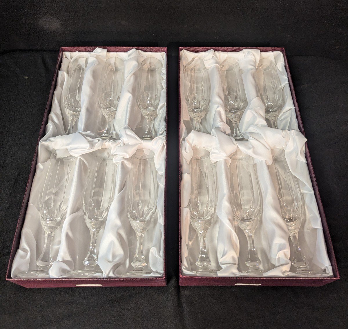 12 Lambert Crystal Champagne Flutes, Nora Model