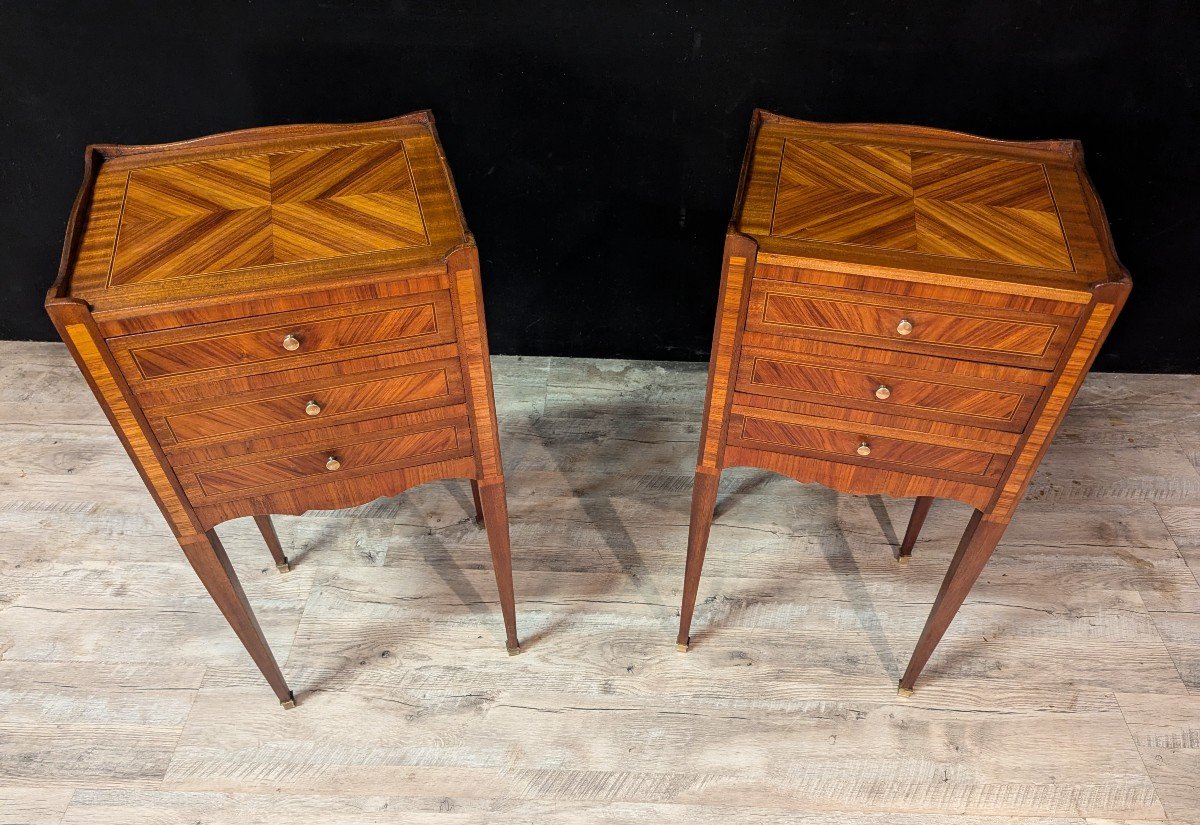 Pair Of Louis XV Style Bedside Tables In Rosewood Marquetry-photo-2