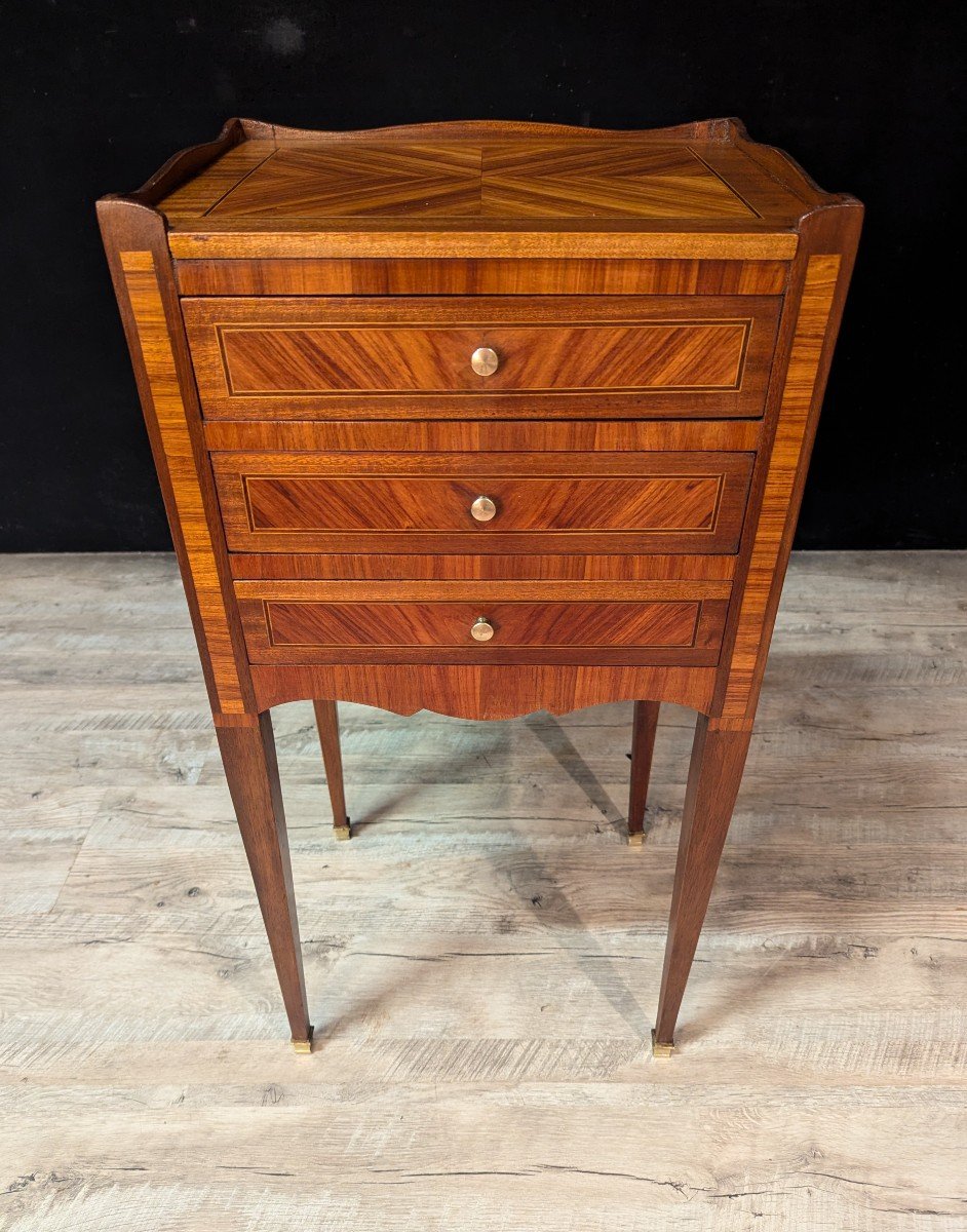 Pair Of Louis XV Style Bedside Tables In Rosewood Marquetry-photo-3