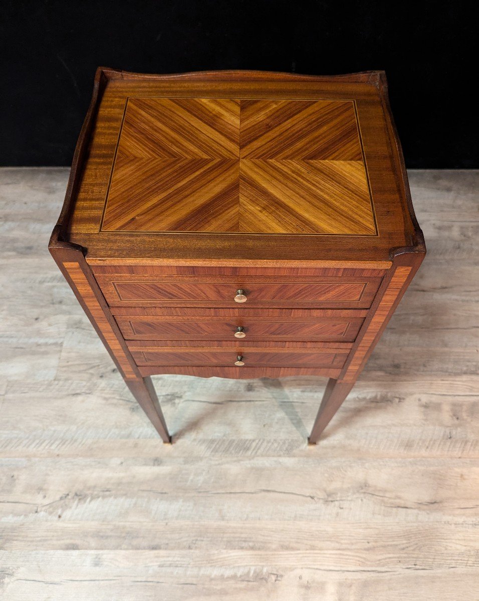 Pair Of Louis XV Style Bedside Tables In Rosewood Marquetry-photo-4