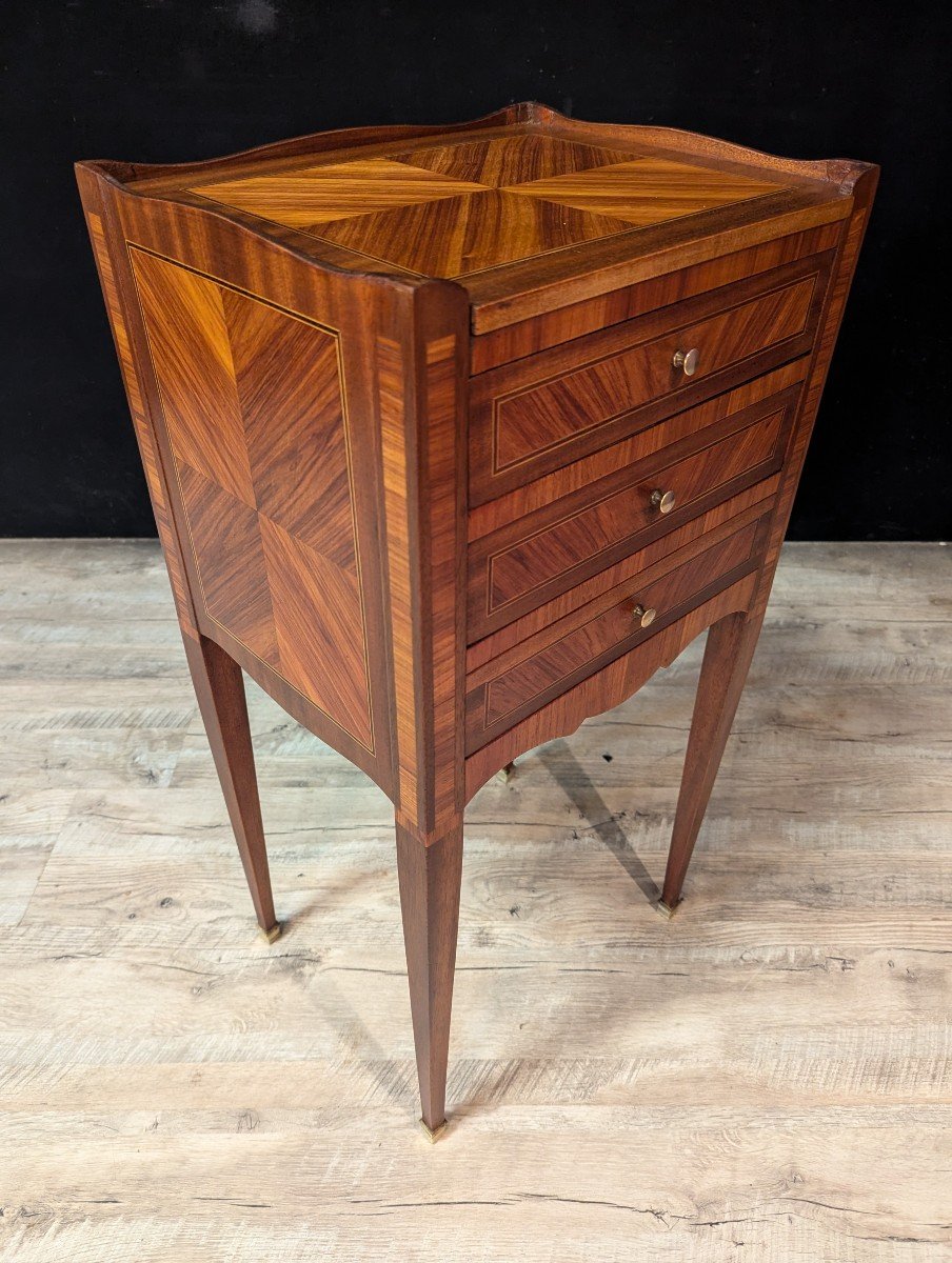 Pair Of Louis XV Style Bedside Tables In Rosewood Marquetry-photo-2