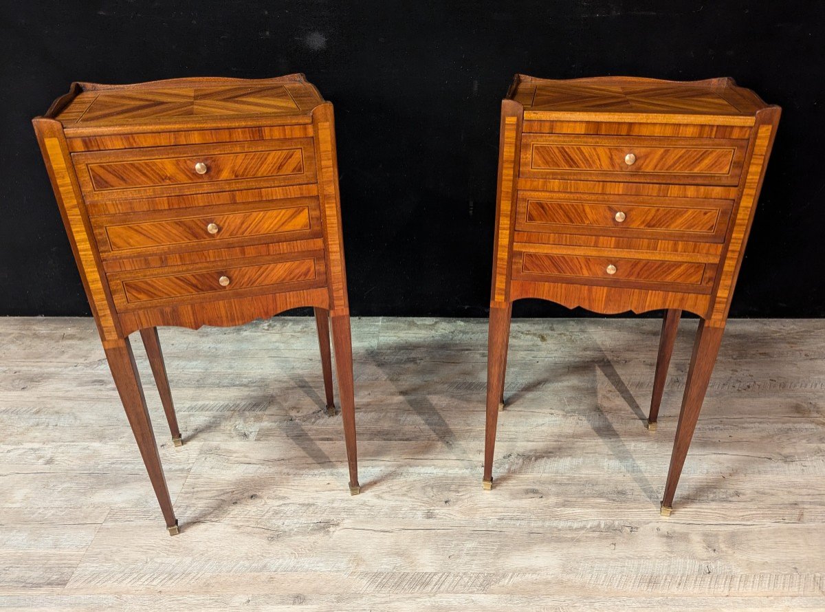 Pair Of Louis XV Style Bedside Tables In Rosewood Marquetry