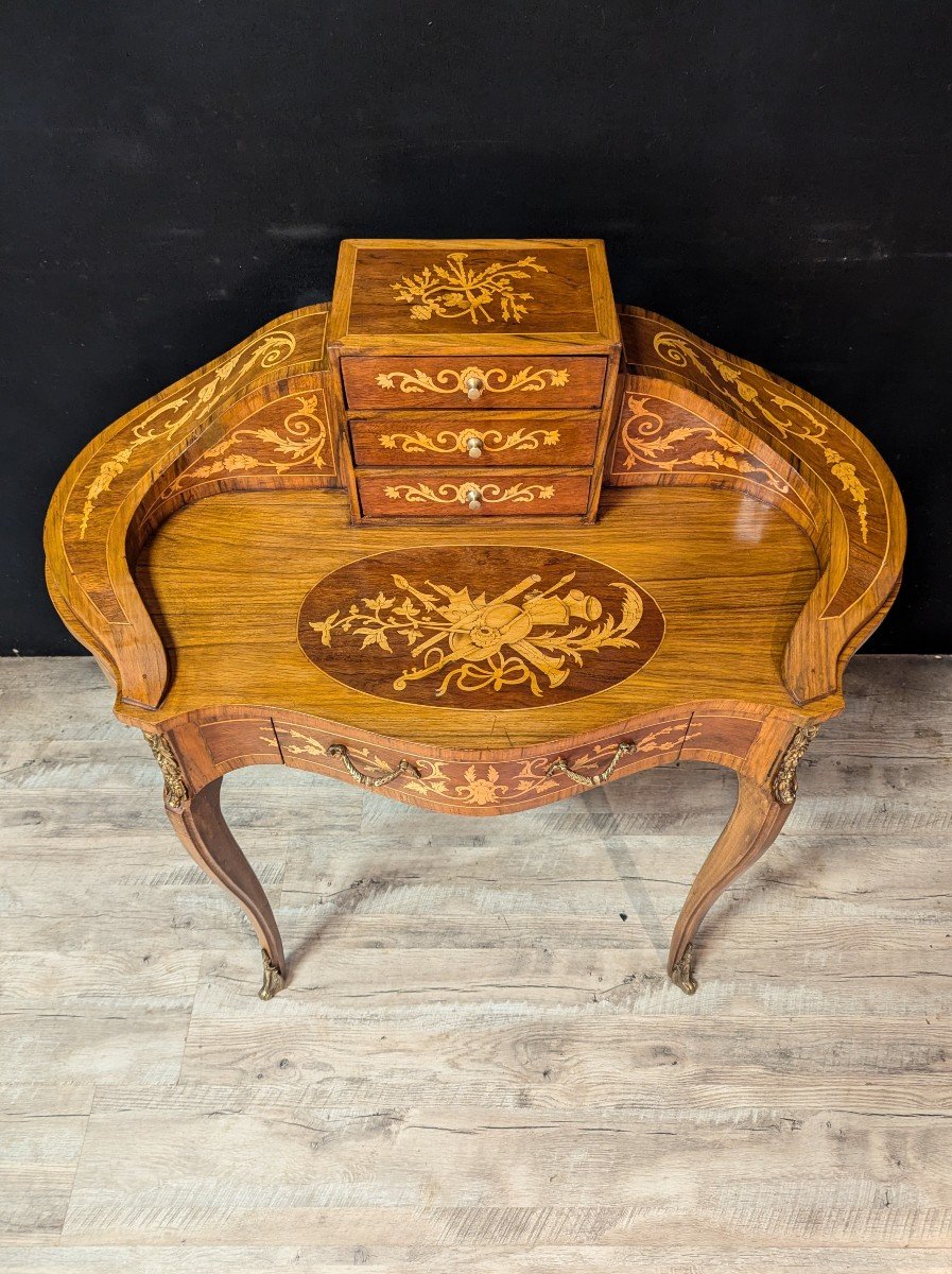 Louis XV Style Tiered Desk In Marquetry-photo-4