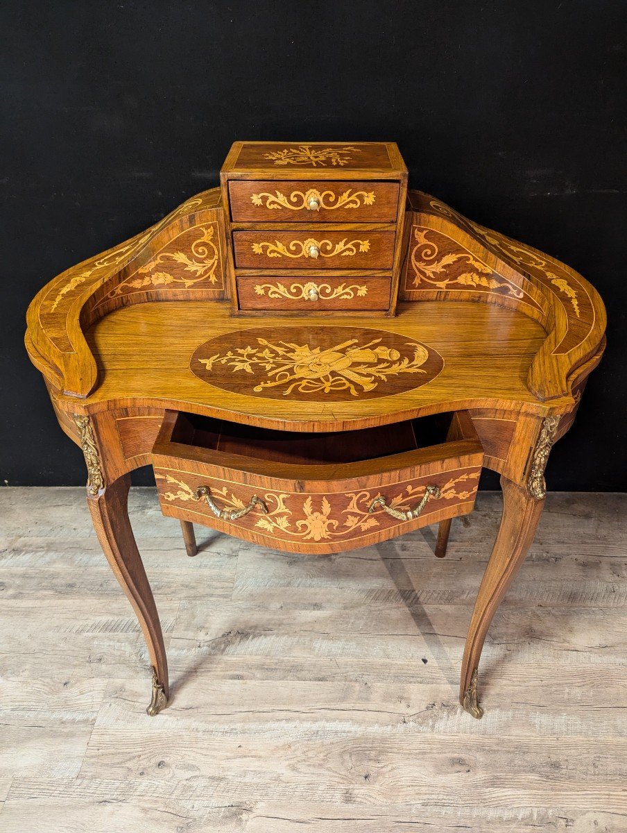 Louis XV Style Tiered Desk In Marquetry-photo-2