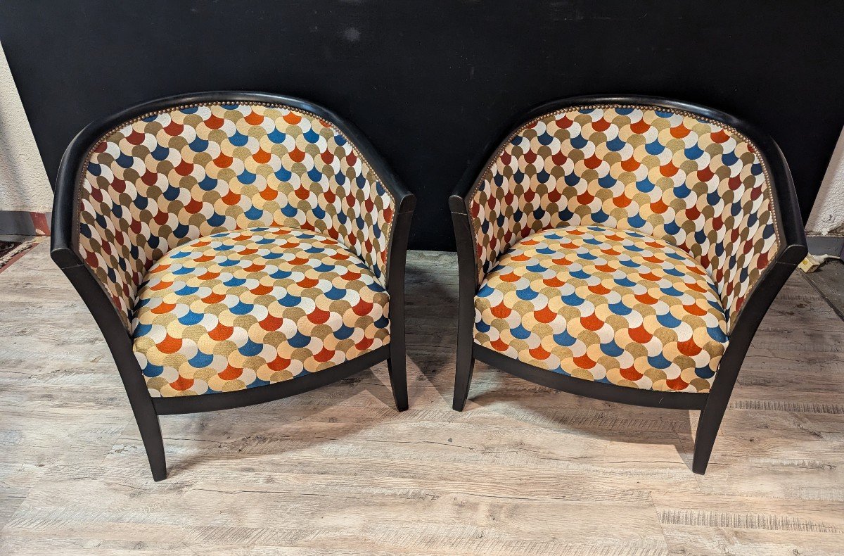 Art Deco Armchairs In Black Lacquered Wood-photo-2