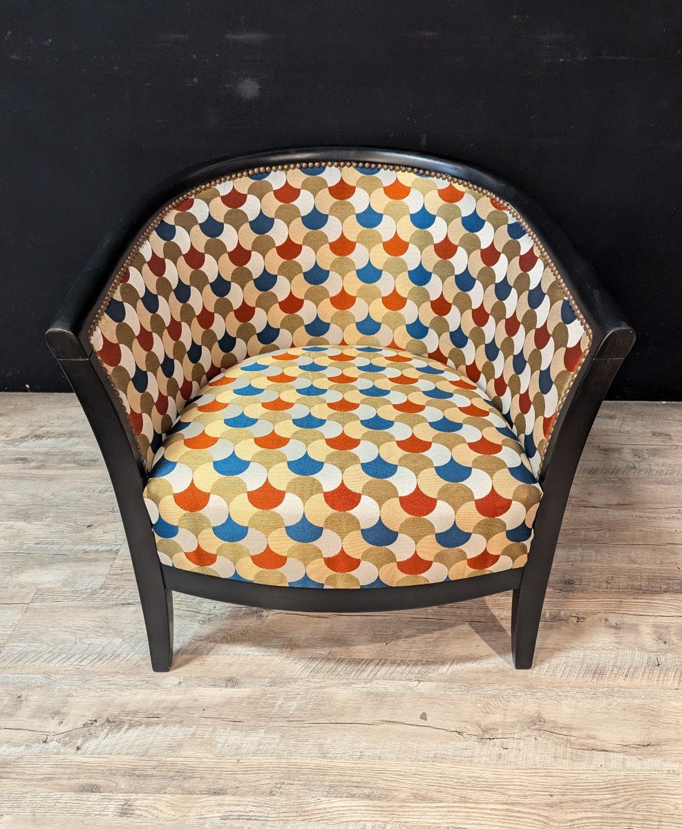 Art Deco Armchairs In Black Lacquered Wood-photo-3