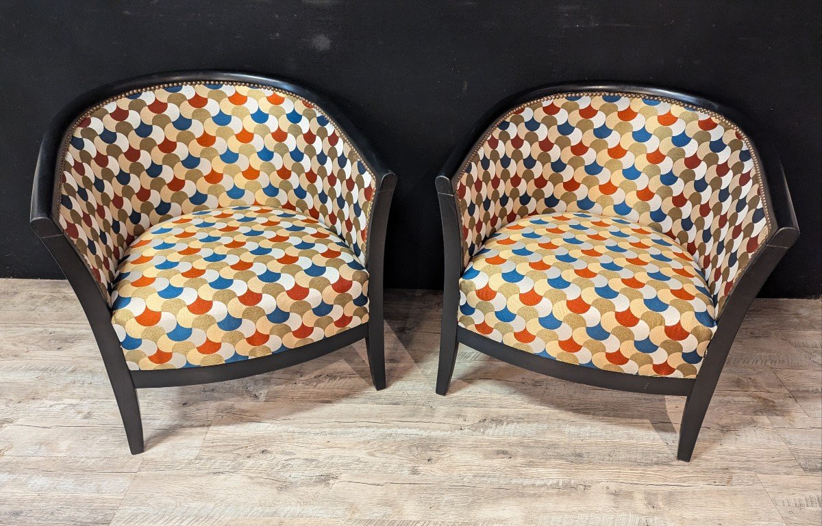 Art Deco Armchairs In Black Lacquered Wood