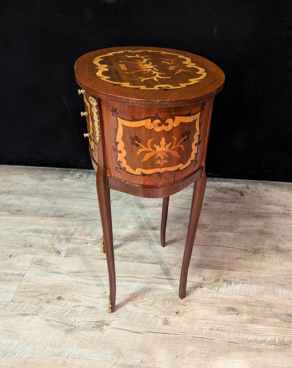 Pair Of Narrow Louis XV Style Bedside Tables In Marquetry-photo-4