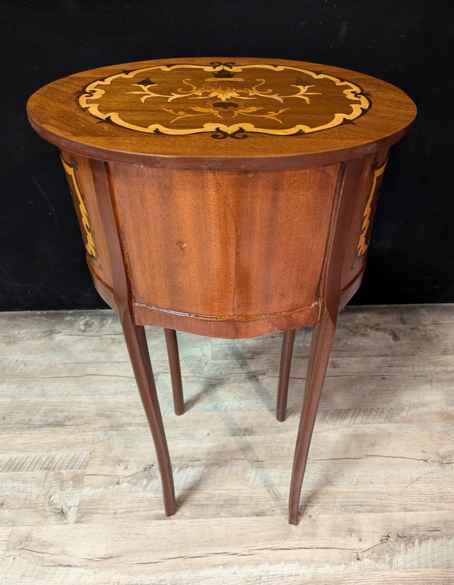 Pair Of Narrow Louis XV Style Bedside Tables In Marquetry-photo-2