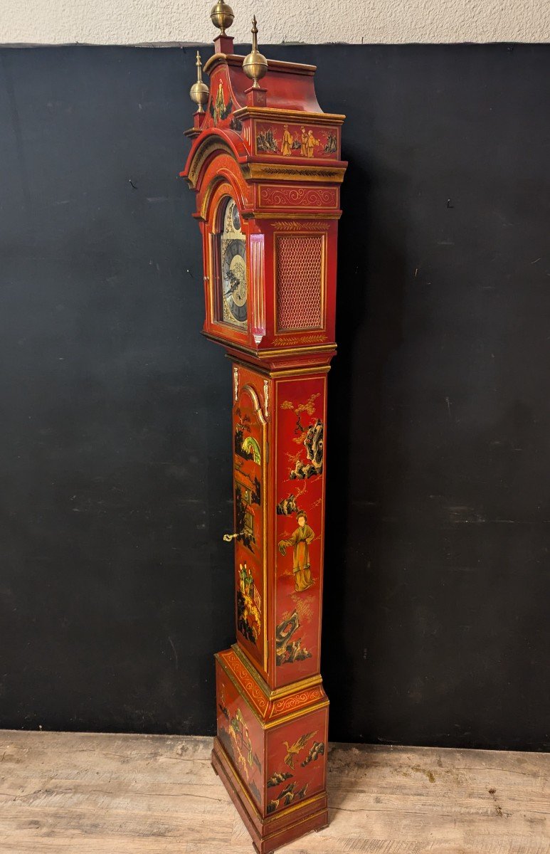 Horloge De Parquet En Laque De Chine Rouge-photo-2