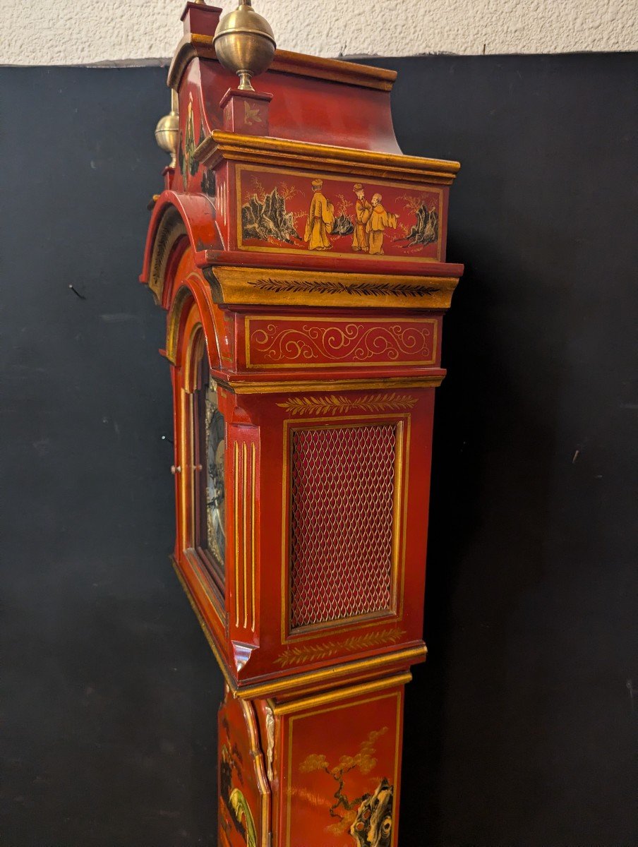 Horloge De Parquet En Laque De Chine Rouge-photo-3