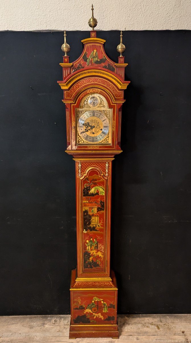 Horloge De Parquet En Laque De Chine Rouge