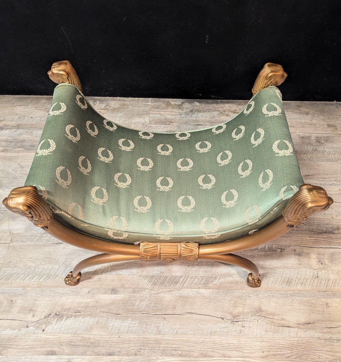 Curule Seat In Gilded Brass-photo-4