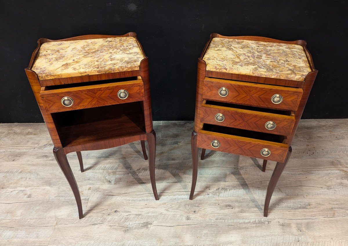 Pair Of Louis XV Style Marquetry Bedside Tables -photo-2