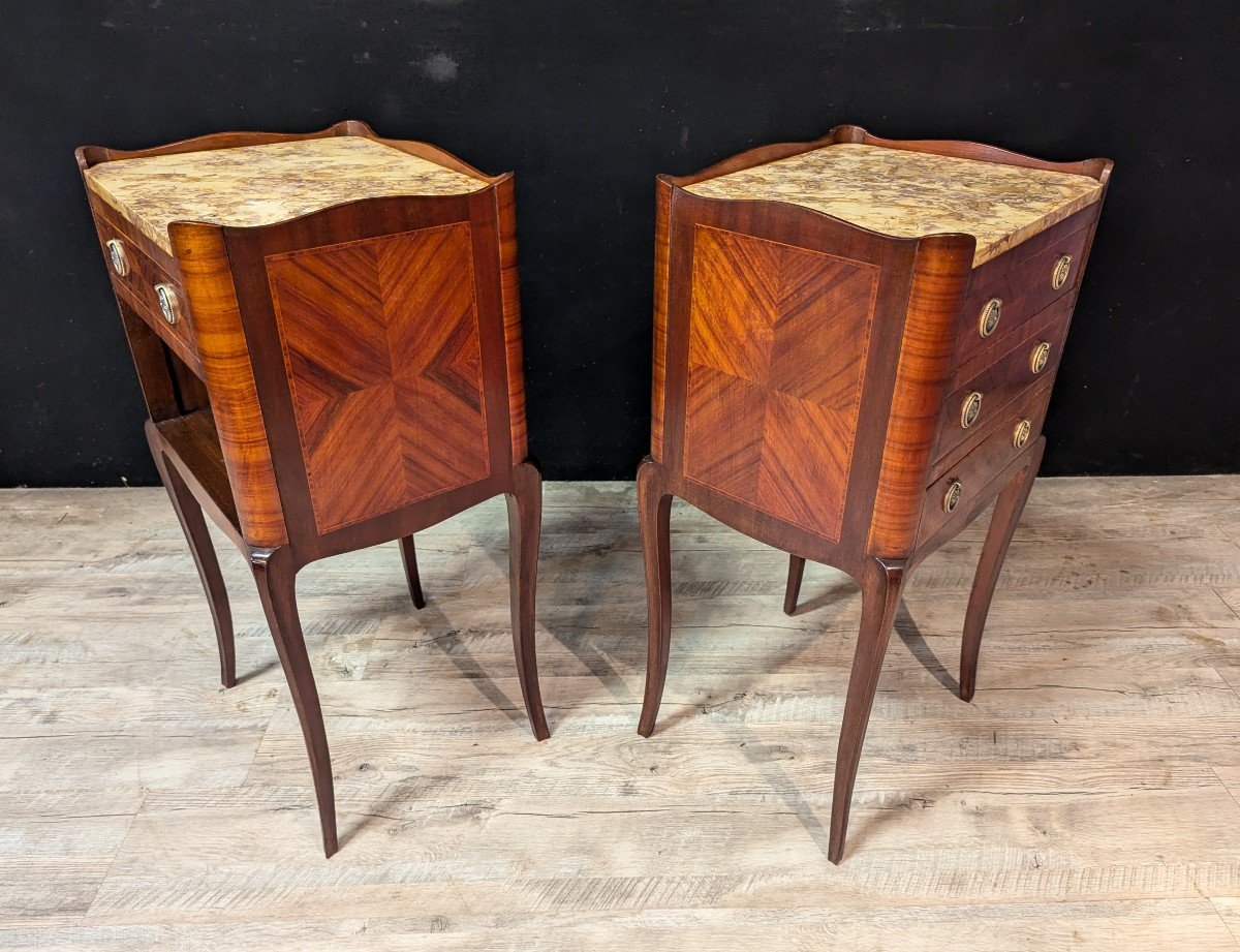 Pair Of Louis XV Style Marquetry Bedside Tables -photo-3