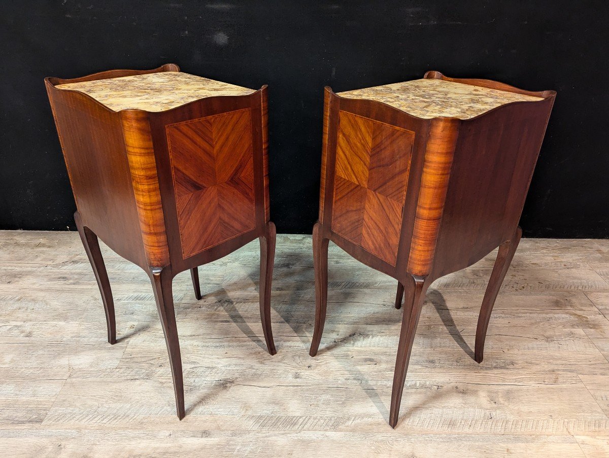 Pair Of Louis XV Style Marquetry Bedside Tables -photo-4